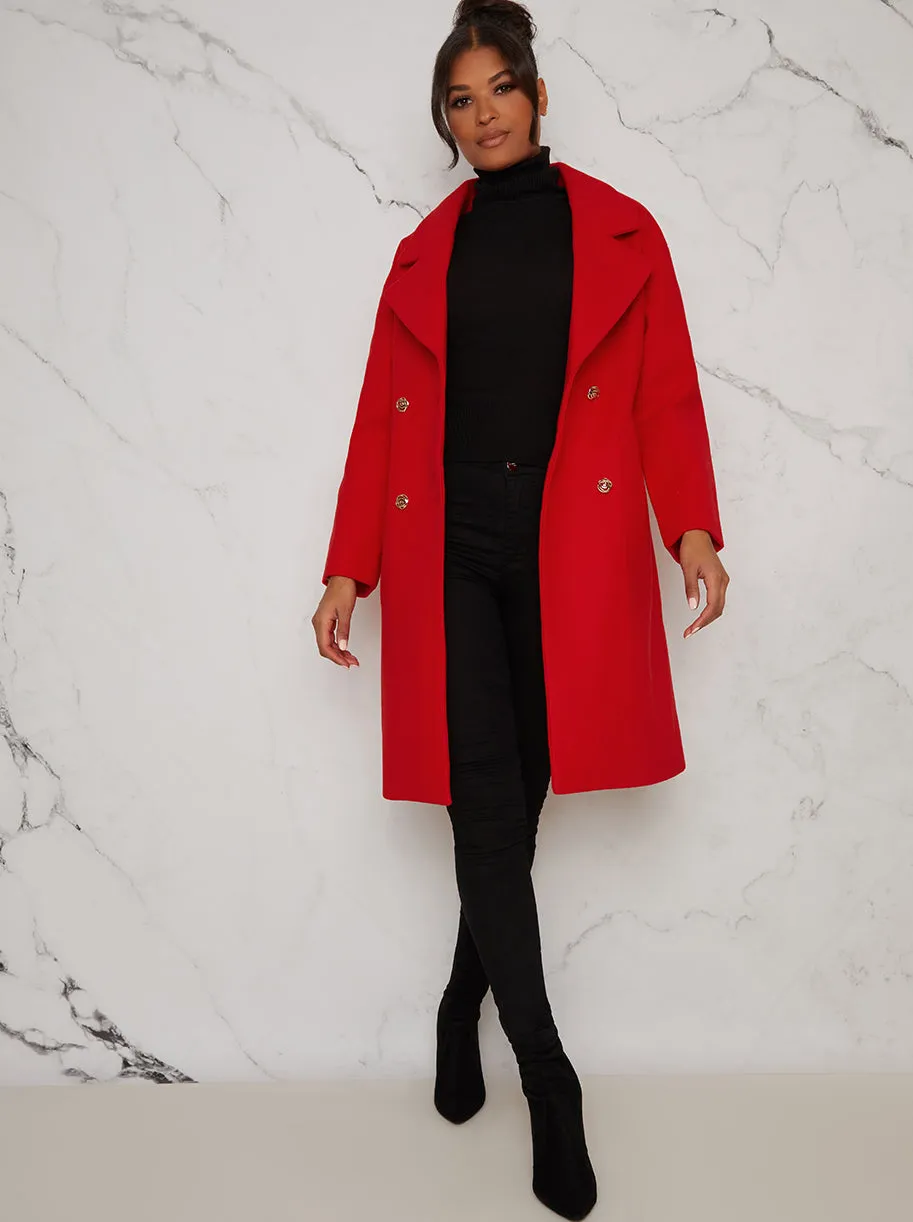 Double Breasted Long Winter Coat in Red sold by Chi Chi London