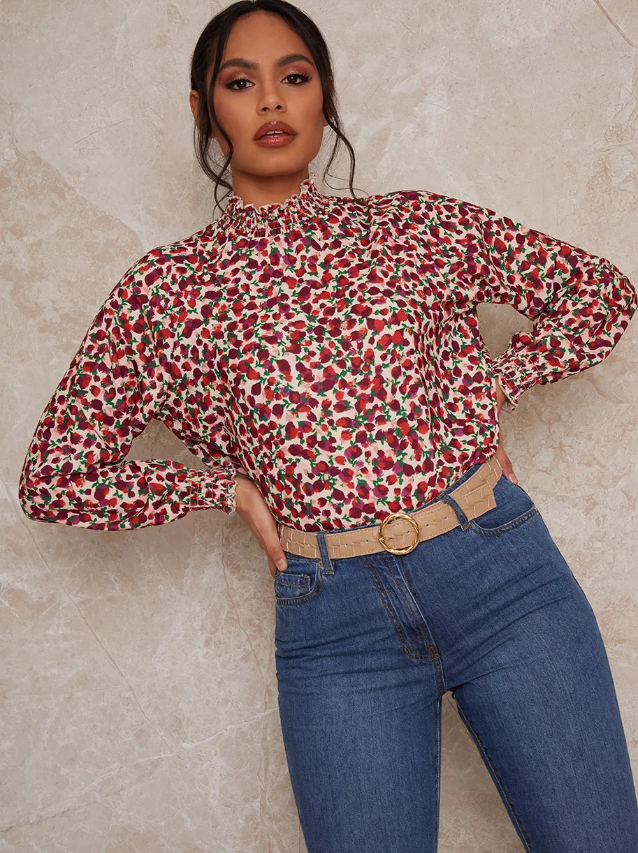 High Neck Floral Print Top in Pink sold by Chi Chi London product image thumbnail 2