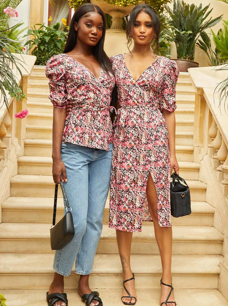 Floral Abstract Print Wrap Top in Multi sold by Chi Chi London product image thumbnail 4