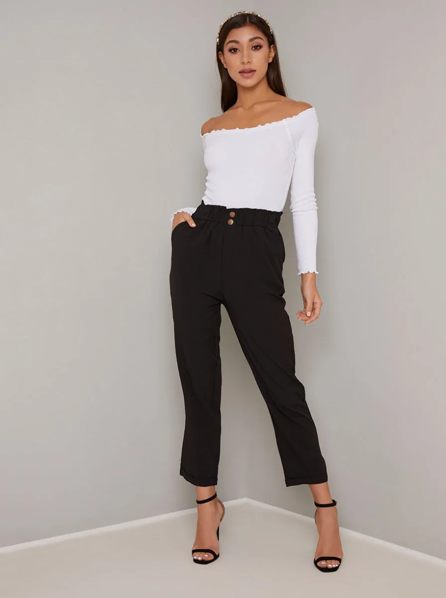 Crop Straight Leg Trousers in Black sold by Chi Chi London
