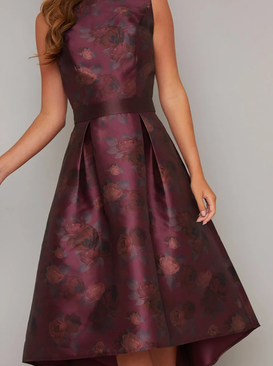 Fitted Bodice Floral Print Dip Hem Dress in Red sold by Chi Chi London product image thumbnail 2
