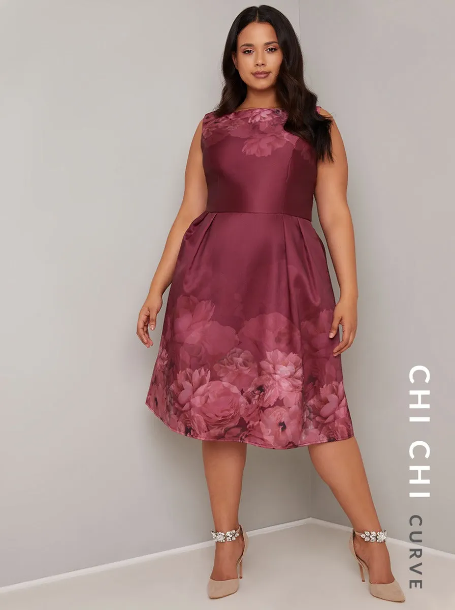 Plus Size Digital Print Midi Dress in Red sold by Chi Chi London
