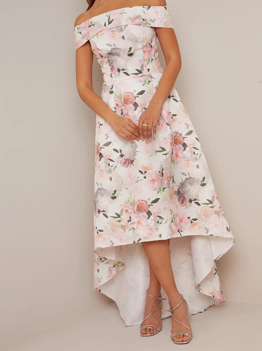Bardot Floral Print Dip Hem Dress in Blush sold by Chi Chi London product image thumbnail 2