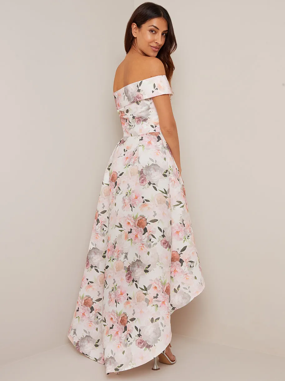 Bardot Floral Print Dip Hem Dress in Blush sold by Chi Chi London product image thumbnail 3