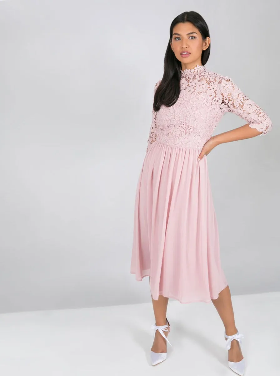 Lace Bodice 3/4 Sleeved Midi Dress in Pink sold by Chi Chi London product image thumbnail 3