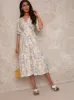 Balloon Sleeve V Neck Button Up Midi Dress in Blue sold by Chi Chi London