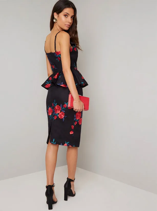 Cami Strap Peplum Lace Midi Dress in Black sold by Chi Chi London product image thumbnail 3