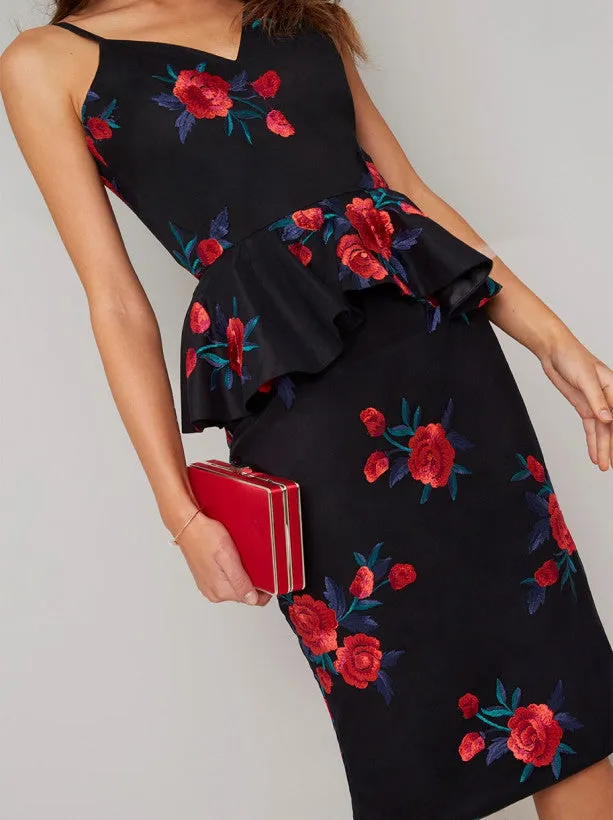 Cami Strap Peplum Lace Midi Dress in Black sold by Chi Chi London product image thumbnail 2