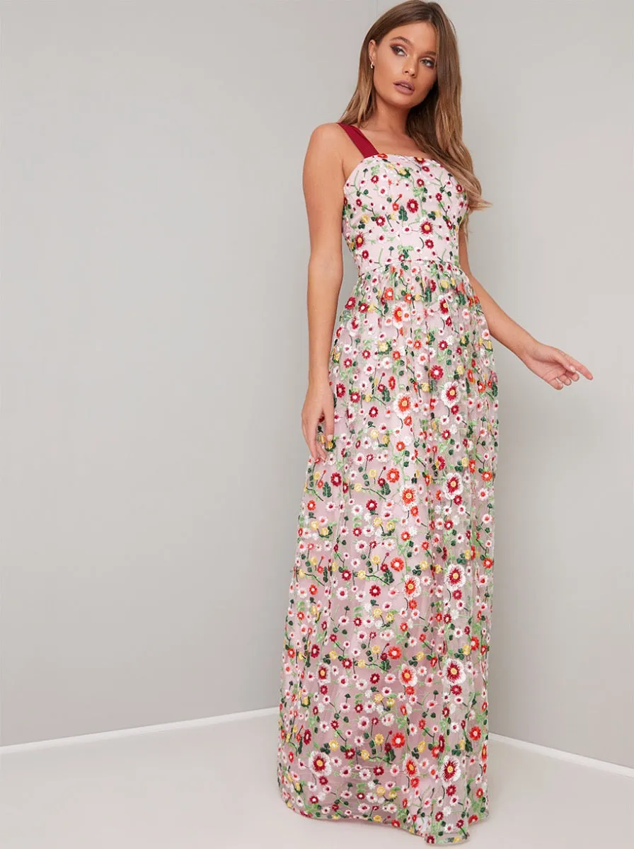 Floral Embroidered Maxi Dress in Pink sold by Chi Chi London product image thumbnail 3