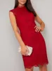 High Neck Crochet Lace Bodycon Dress in Red sold by Chi Chi London