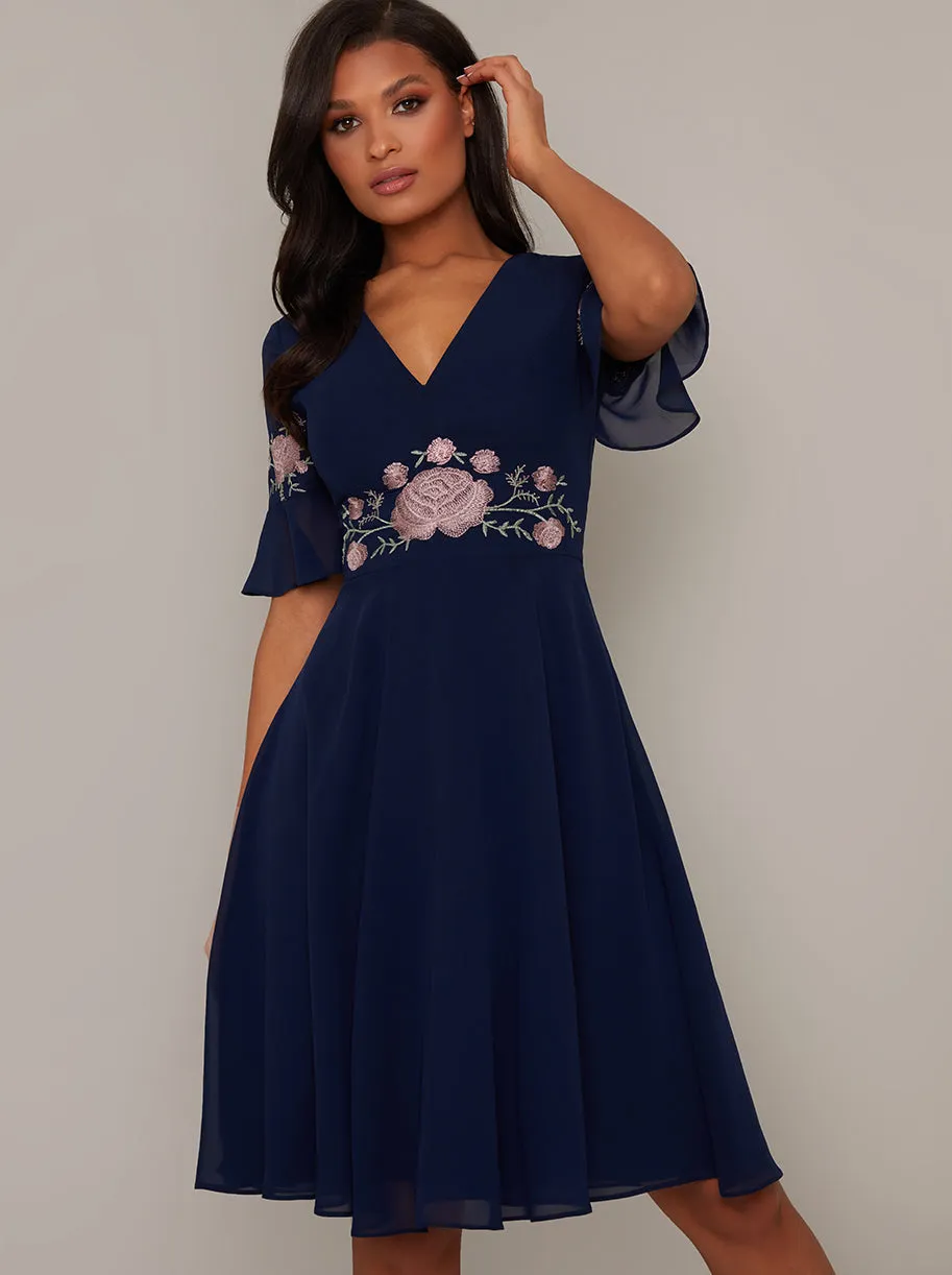 Lace V Neck Midi Dress in Blue sold by Chi Chi London product image thumbnail 3