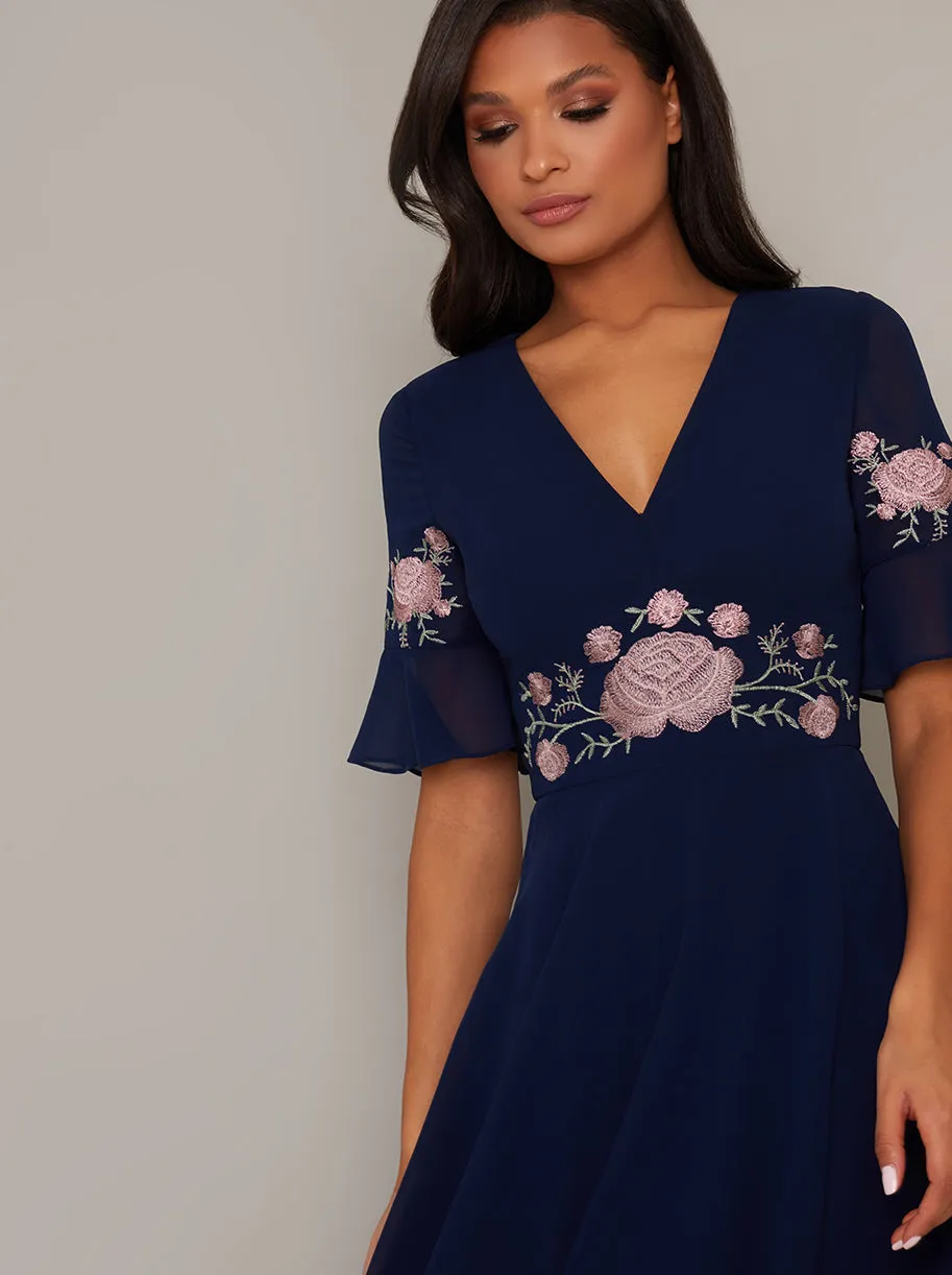 Lace V Neck Midi Dress in Blue sold by Chi Chi London product image thumbnail 2