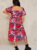 Plus Size Square Neck Abstract Print Midi Dress in Multi sold by Chi Chi London