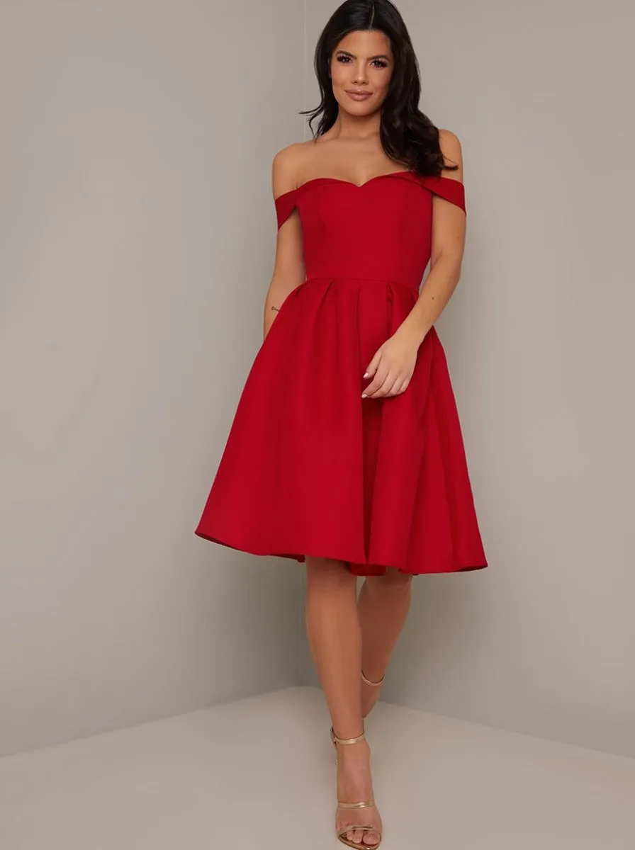 Bardot Box Pleat Skater Dress in Red sold by Chi Chi London product image thumbnail 2