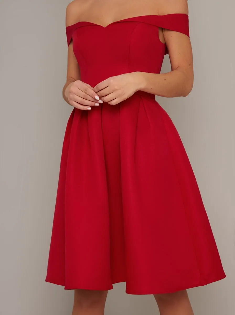 Bardot Box Pleat Skater Dress in Red sold by Chi Chi London product image thumbnail 3
