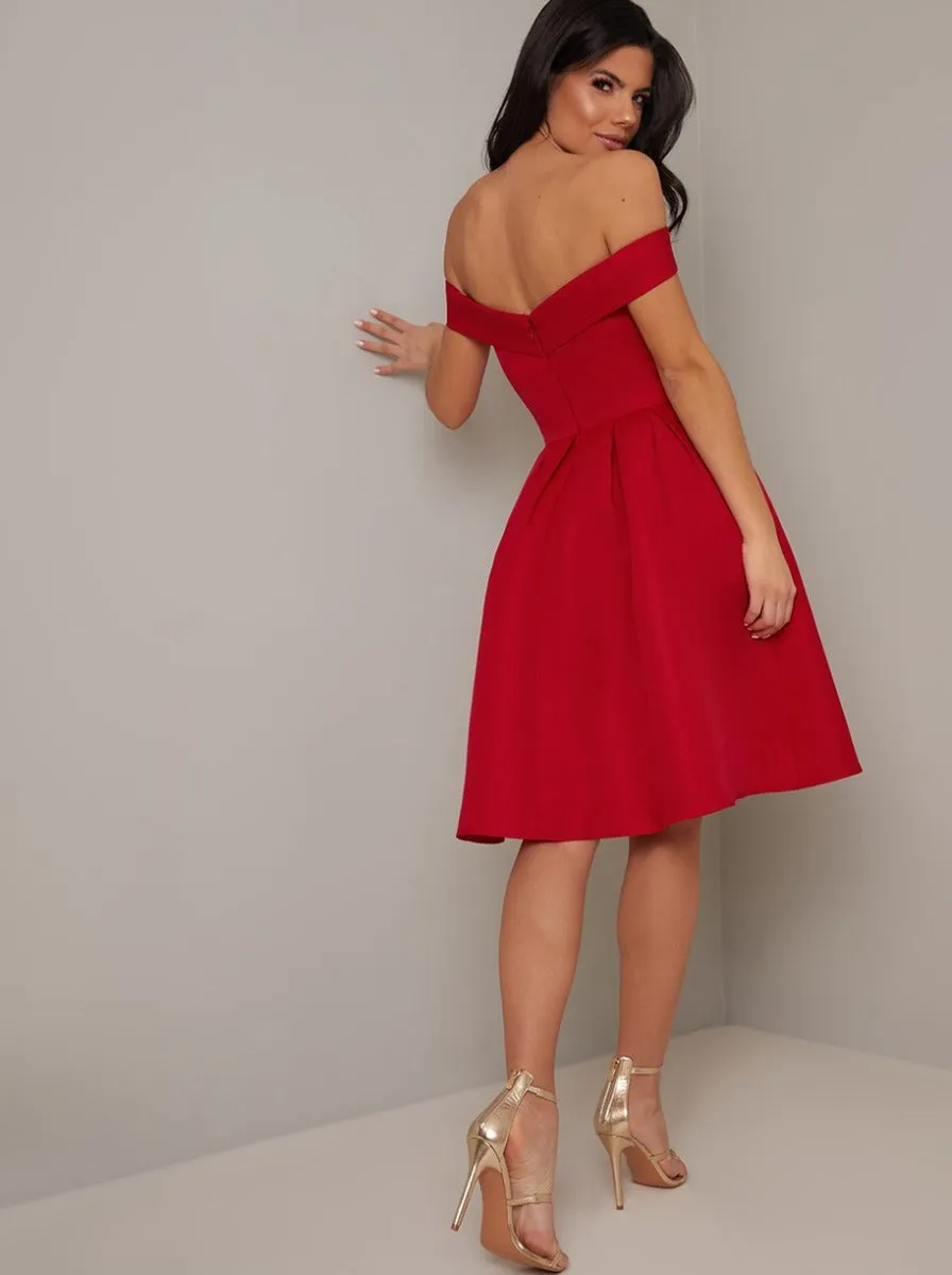 Bardot Box Pleat Skater Dress in Red sold by Chi Chi London product image thumbnail 4