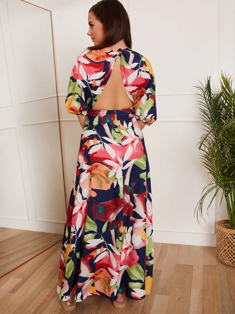 Petite Cut-Out Floral Print Maxi Dress in Navy sold by Chi Chi London product image thumbnail 2