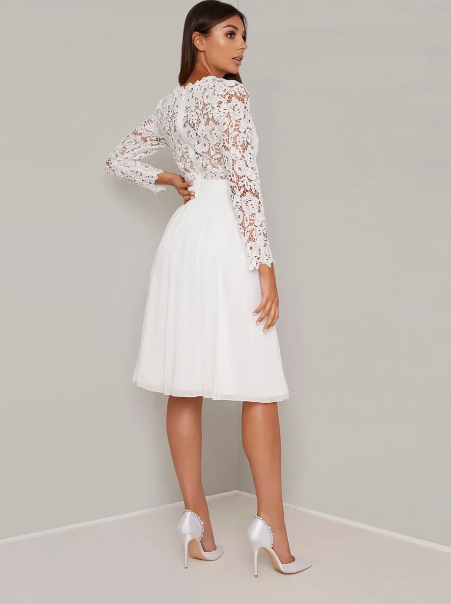 Lace Long Sleeved Midi Dress in White sold by Chi Chi London product image thumbnail 4