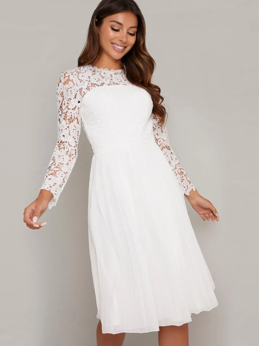 Lace Long Sleeved Midi Dress in White sold by Chi Chi London product image thumbnail 2