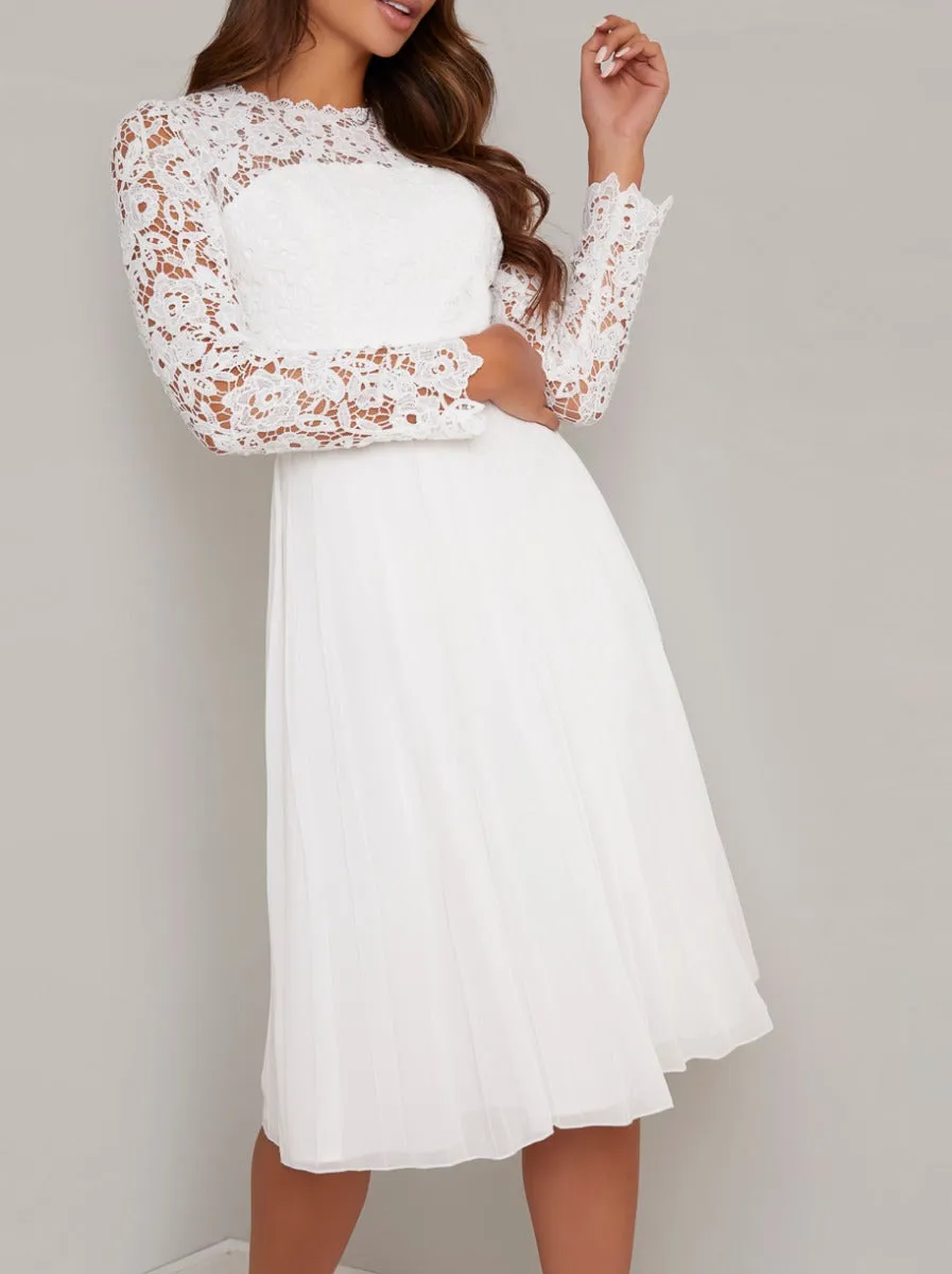 Lace Long Sleeved Midi Dress in White sold by Chi Chi London product image thumbnail 3