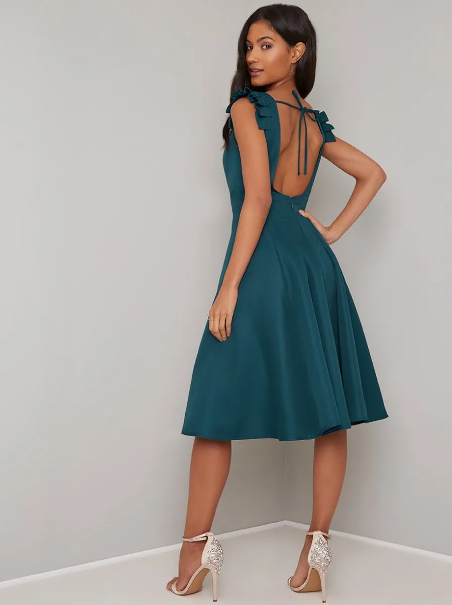 Open Back Ruffle Detail Midi Dress in Green sold by Chi Chi London product image thumbnail 2