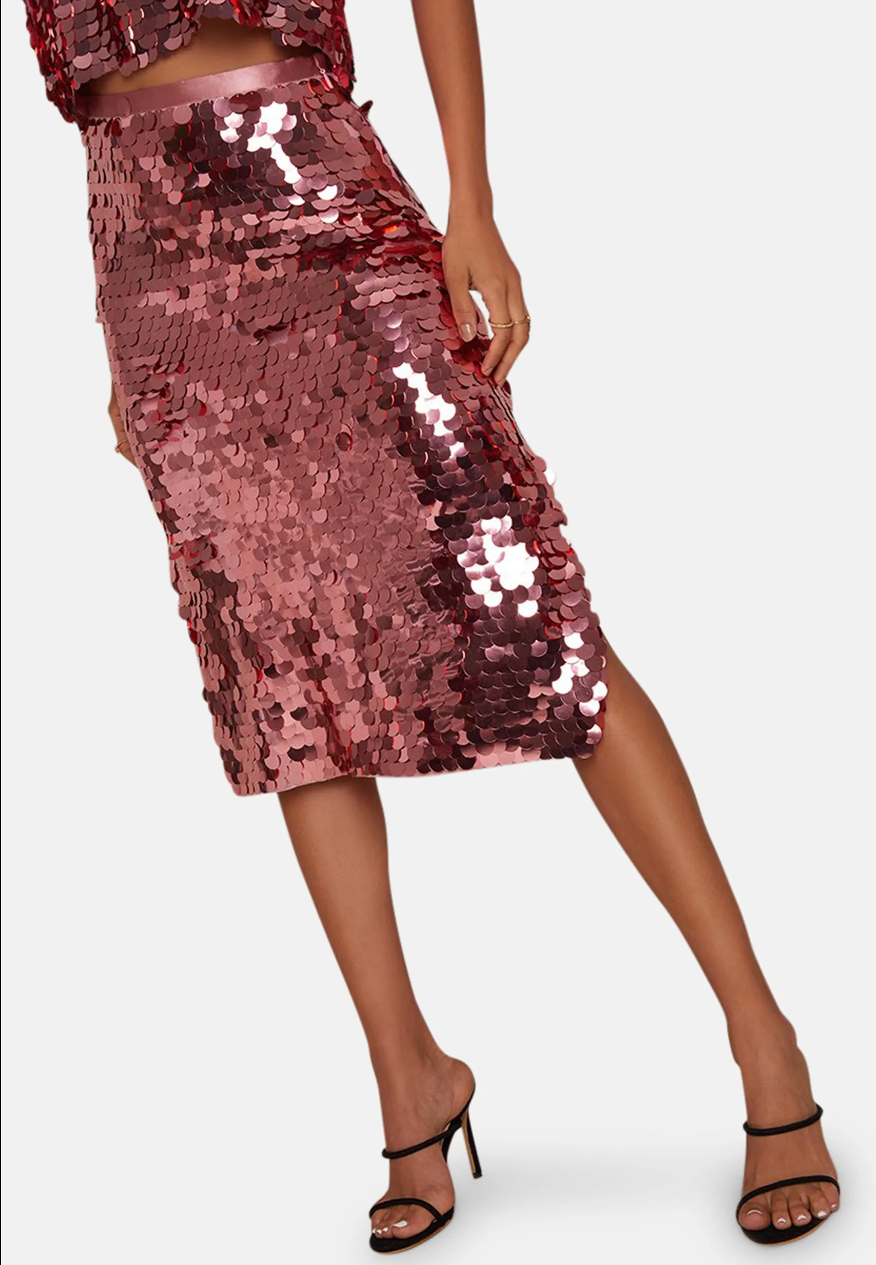 Sequin Midi Skirt in Pink sold by Chi Chi London product image thumbnail 5