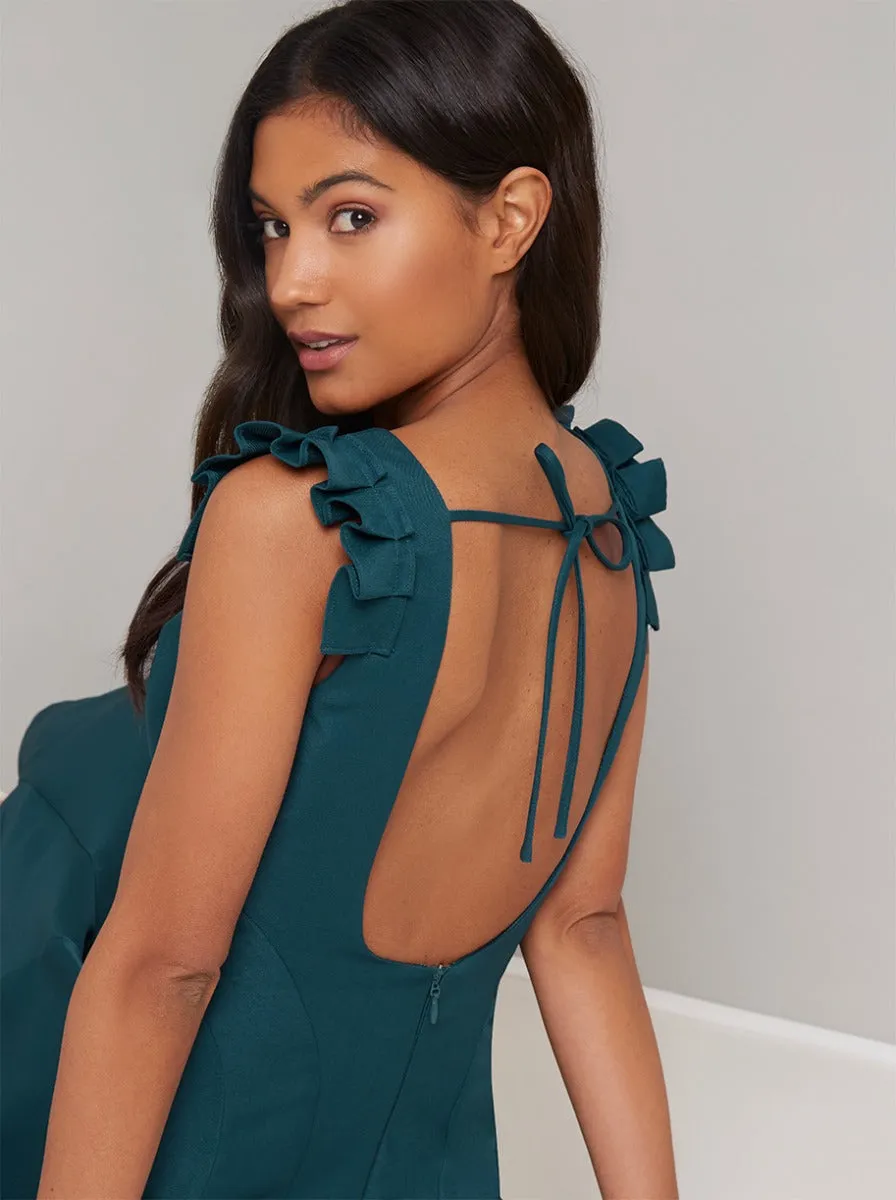 Open Back Ruffle Detail Midi Dress in Green sold by Chi Chi London product image thumbnail 4