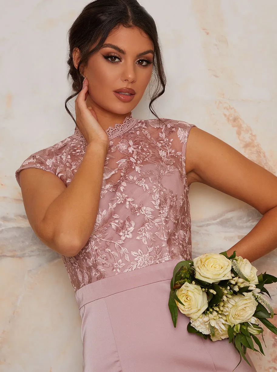 High Neck Lace Maxi Dress in Pink sold by Chi Chi London product image thumbnail 3