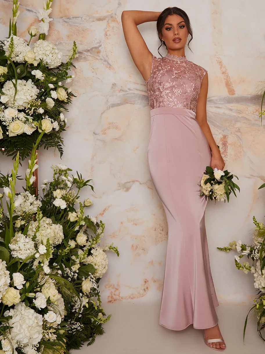 High Neck Lace Maxi Dress in Pink sold by Chi Chi London product image thumbnail 2