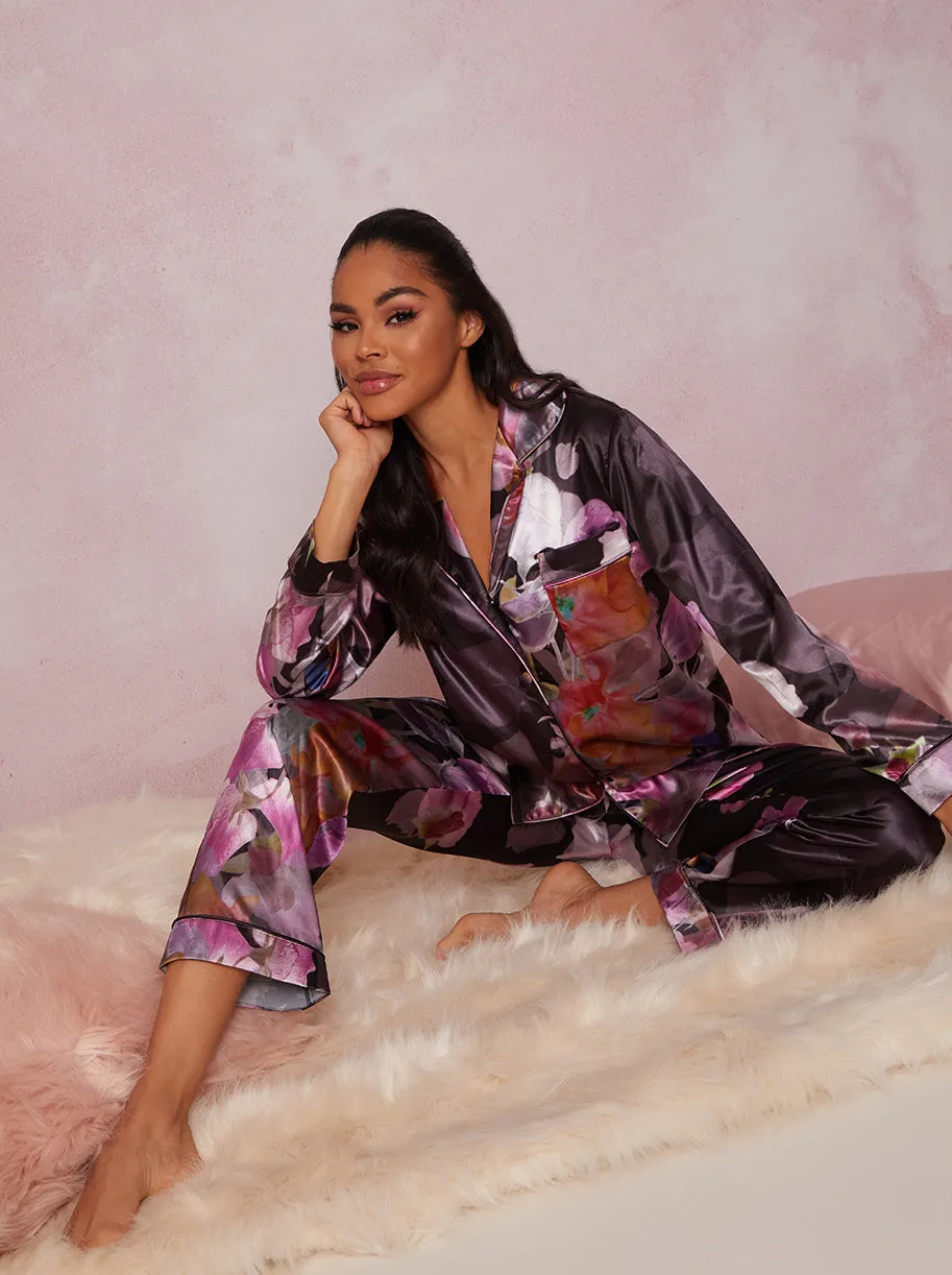 Floral Print Pyjama Set in Black sold by Chi Chi London product image thumbnail 4