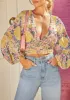 V Neck Long Sleeve Floral Top in Yellow sold by Chi Chi London
