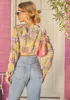 V Neck Long Sleeve Floral Top in Yellow sold by Chi Chi London