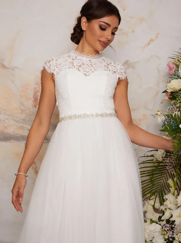 Diamante & Pearl Embellished Satin Ribbon Bridal Belt in White sold by Chi Chi London