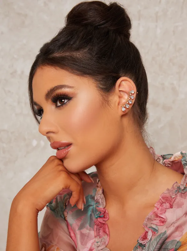 Jewelled Stud Cuff Look Earrings in Gold Tone sold by Chi Chi London