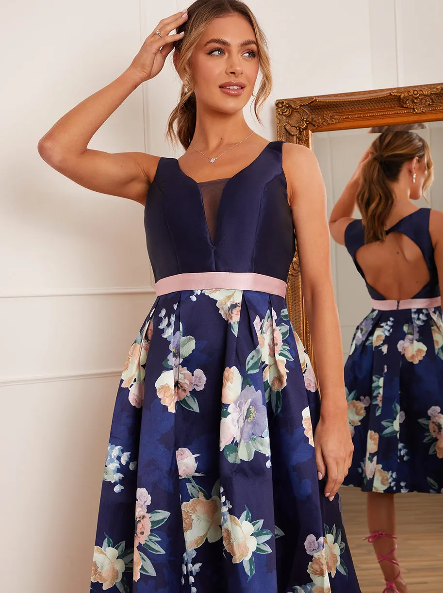 Sleeveless Backless Floral Midi Dress in Navy sold by Chi Chi London product image thumbnail 3