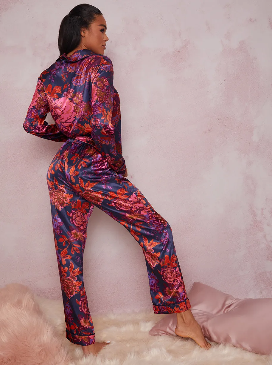 Floral Printed Pyjama Set in Navy sold by Chi Chi London product image thumbnail 3