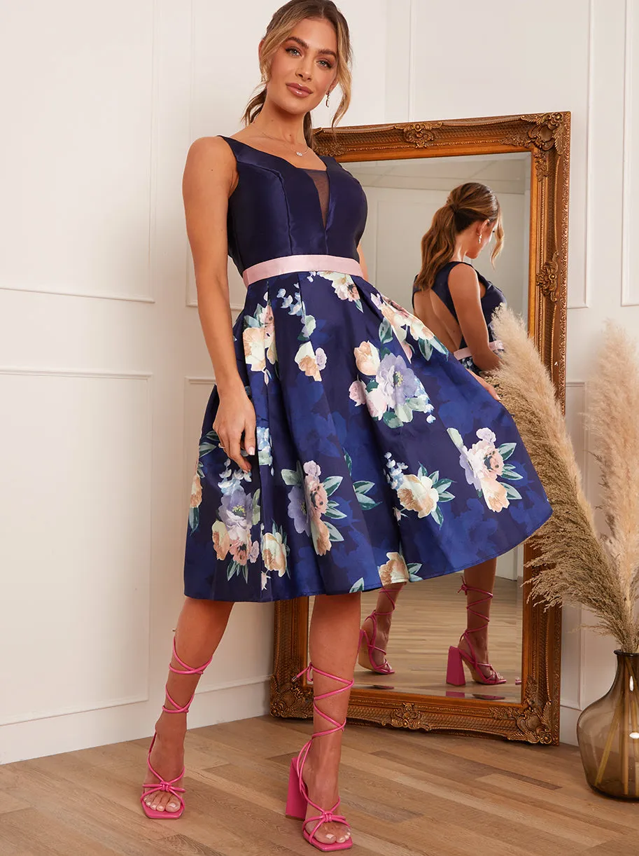 Sleeveless Backless Floral Midi Dress in Navy sold by Chi Chi London product image thumbnail 4