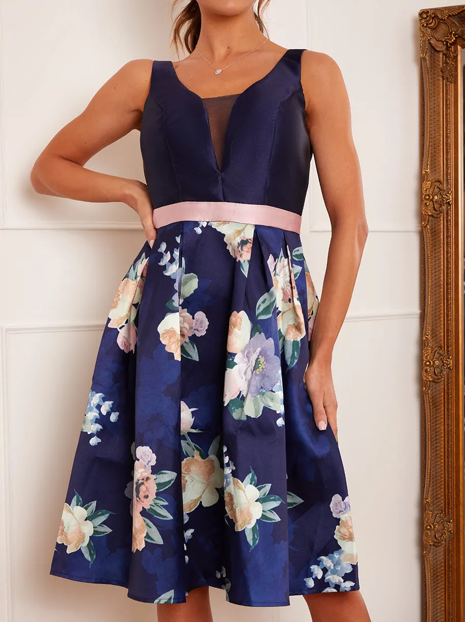 Sleeveless Backless Floral Midi Dress in Navy sold by Chi Chi London product image thumbnail 2