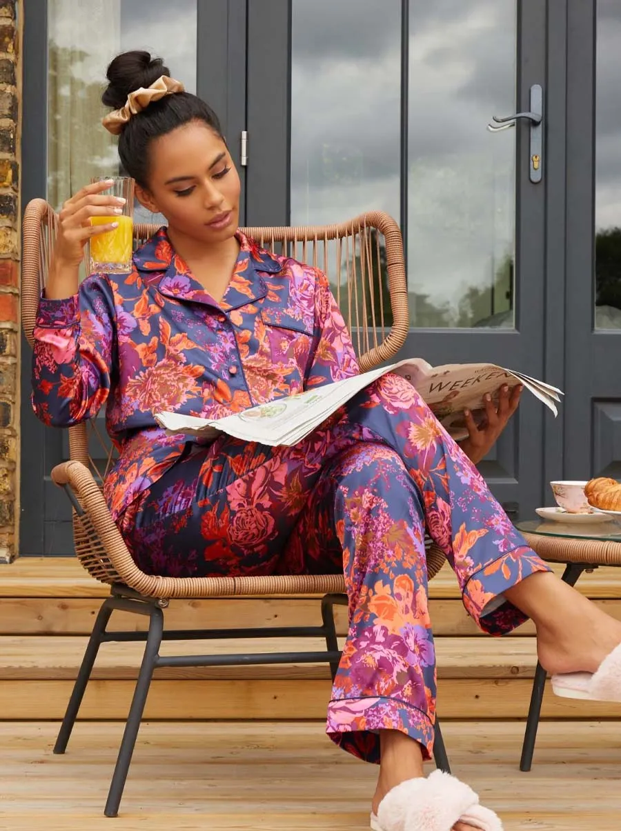 Floral Printed Pyjama Set in Navy sold by Chi Chi London product image thumbnail 5
