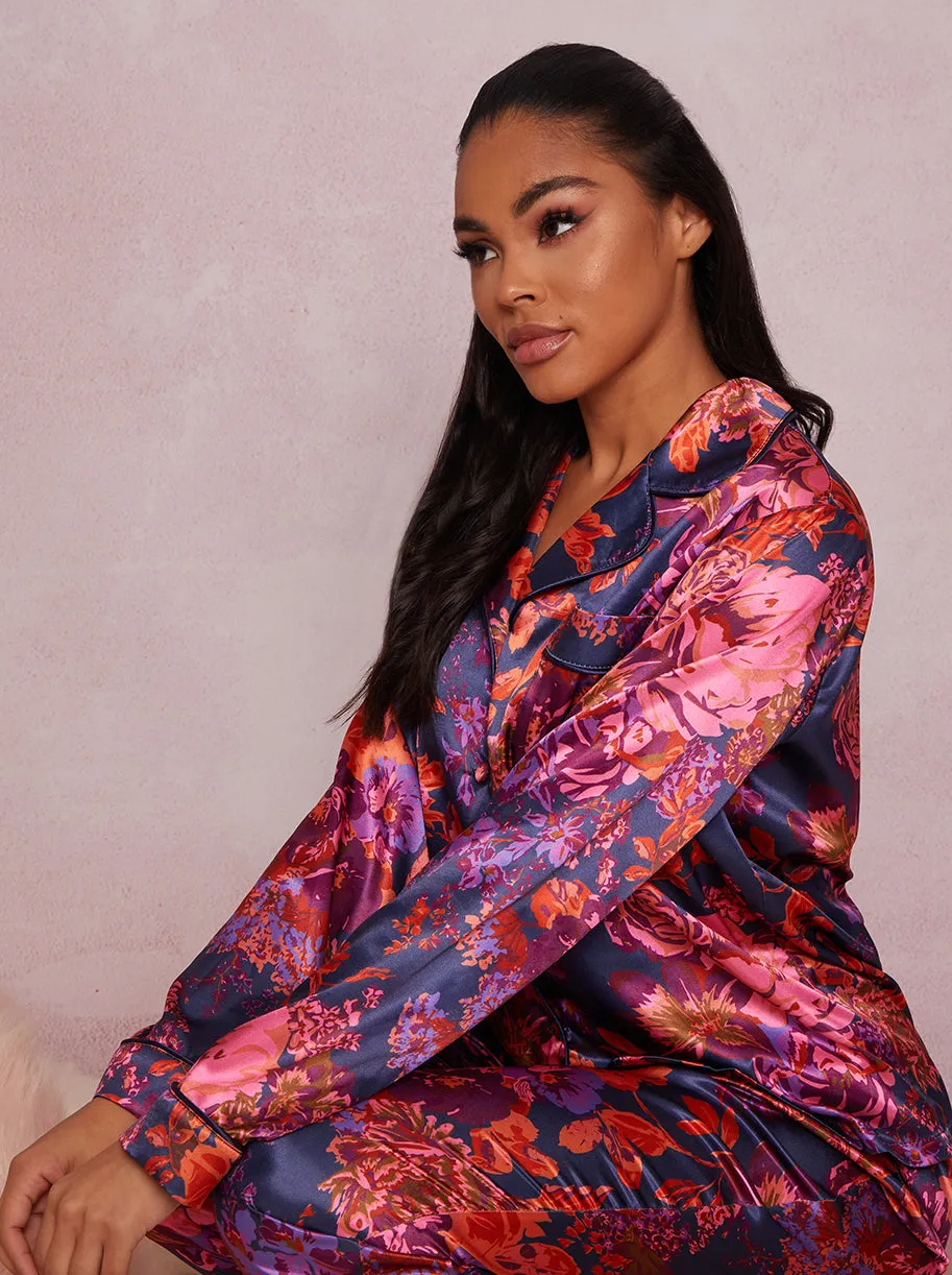 Floral Printed Pyjama Set in Navy sold by Chi Chi London product image thumbnail 4