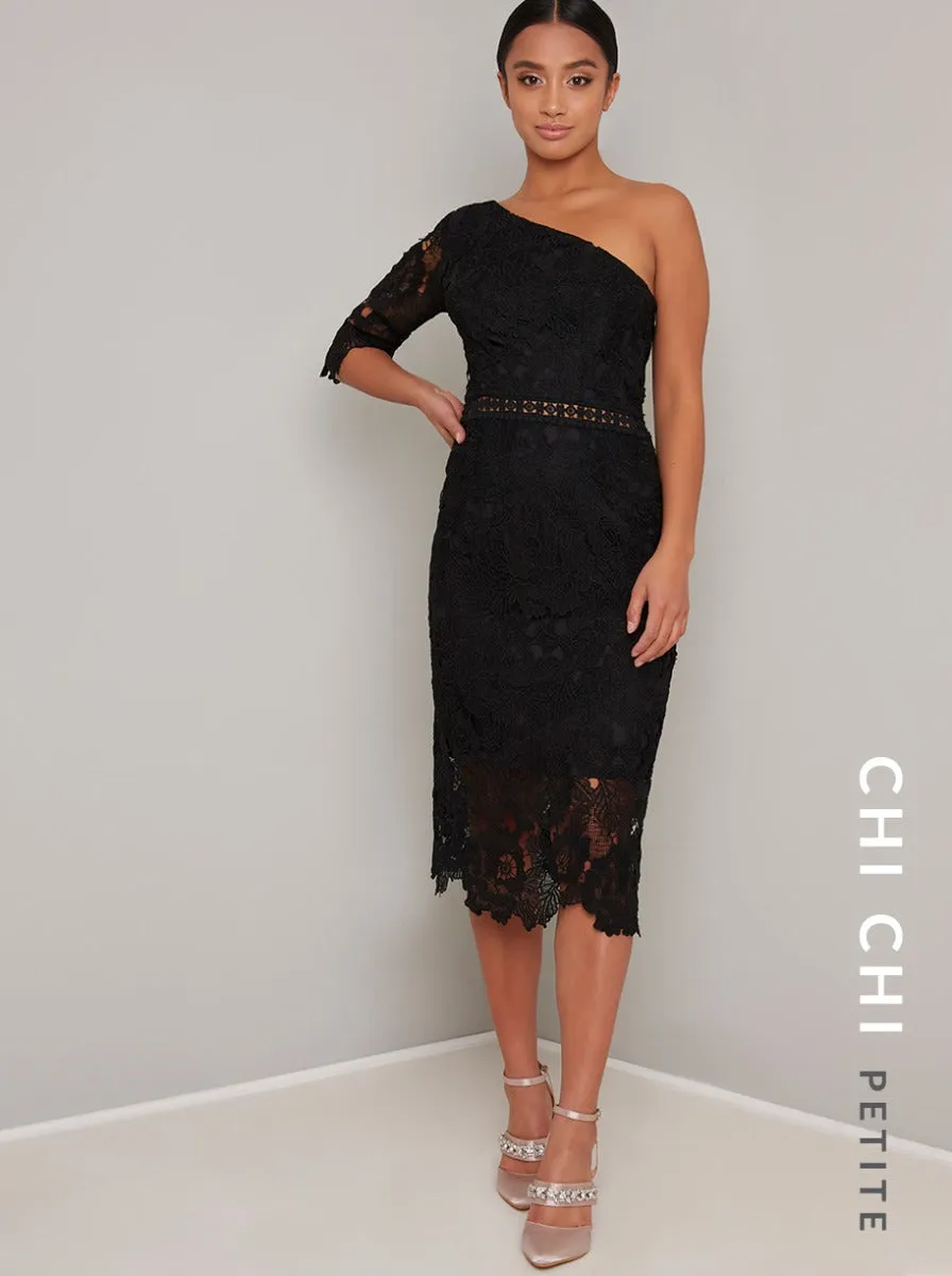 Petite Lace Bodycon One Shoulder Midi Dress in Black sold by Chi Chi London product image thumbnail 2