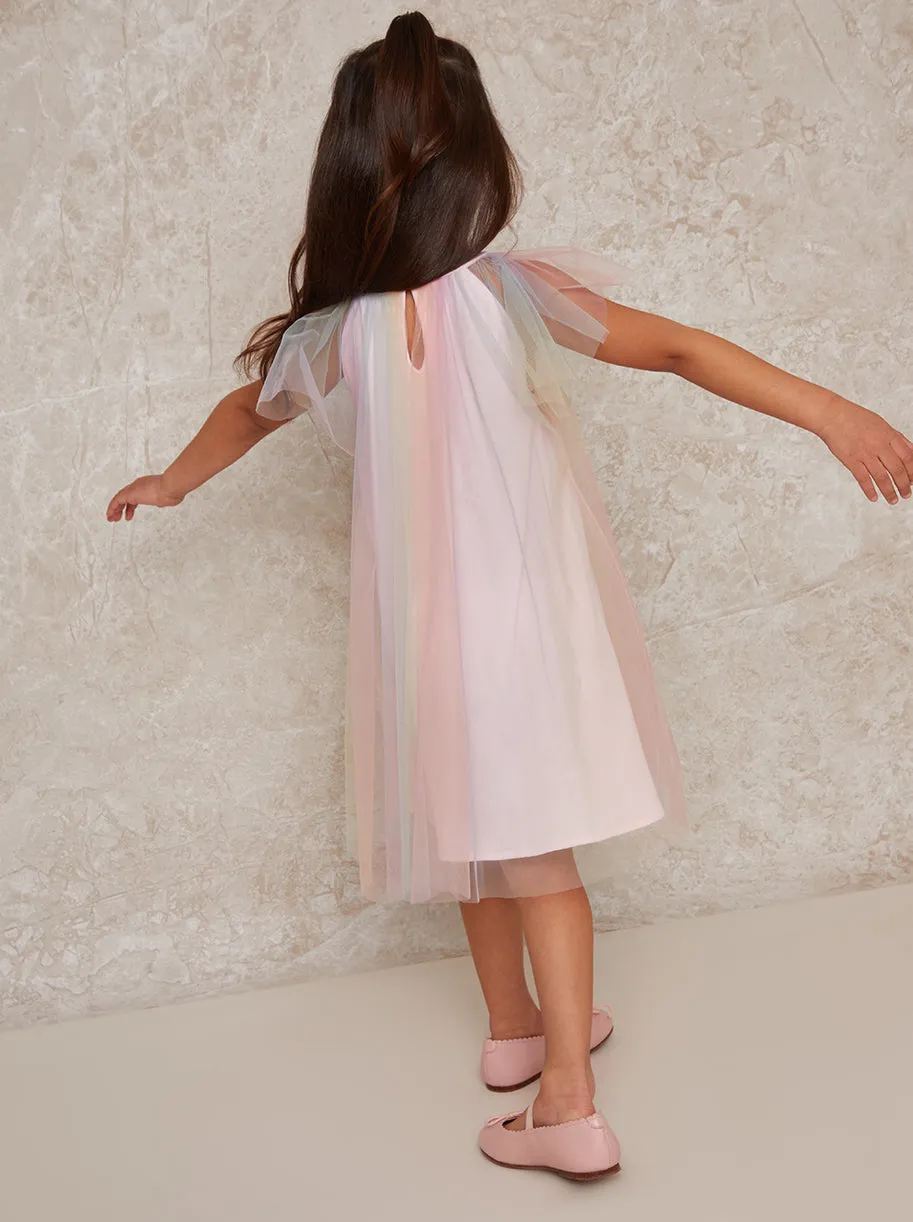 Girls Short Sleeve Rainbow Tulle Midi Dress in Multicolour sold by Chi Chi London product image thumbnail 3
