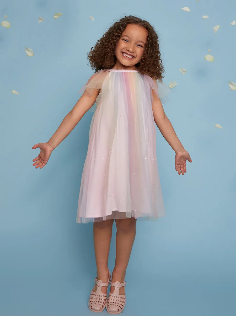 Girls Short Sleeve Rainbow Tulle Midi Dress in Multicolour sold by Chi Chi London product image thumbnail 5