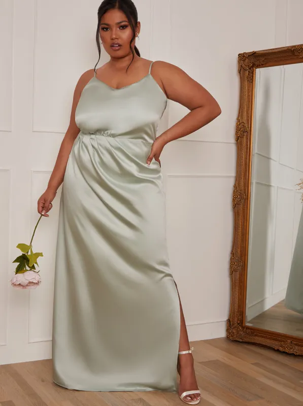 Plus Size Satin Cami Strap Maxi Dress in Mint sold by Chi Chi London