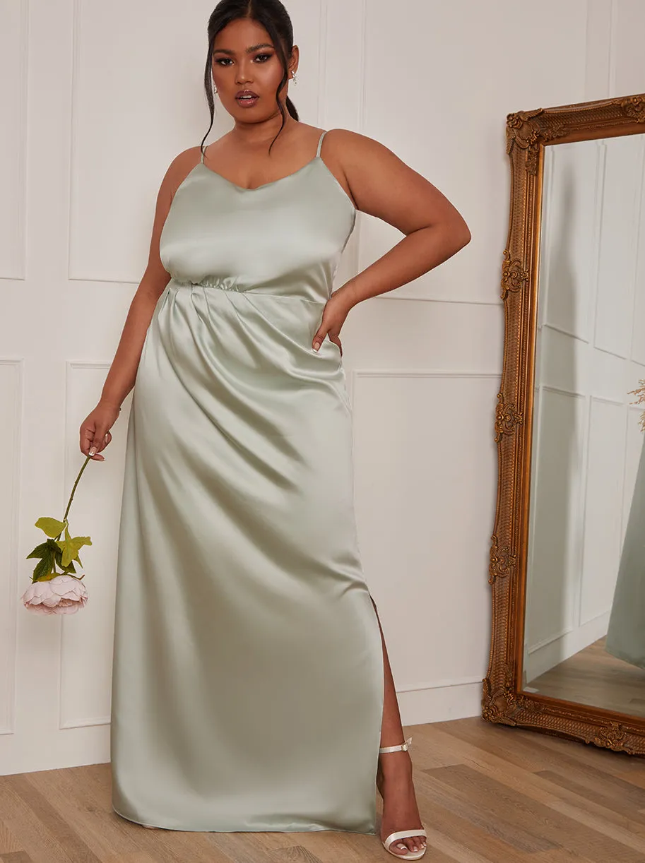 Plus Size Satin Cami Strap Maxi Dress in Mint sold by Chi Chi London