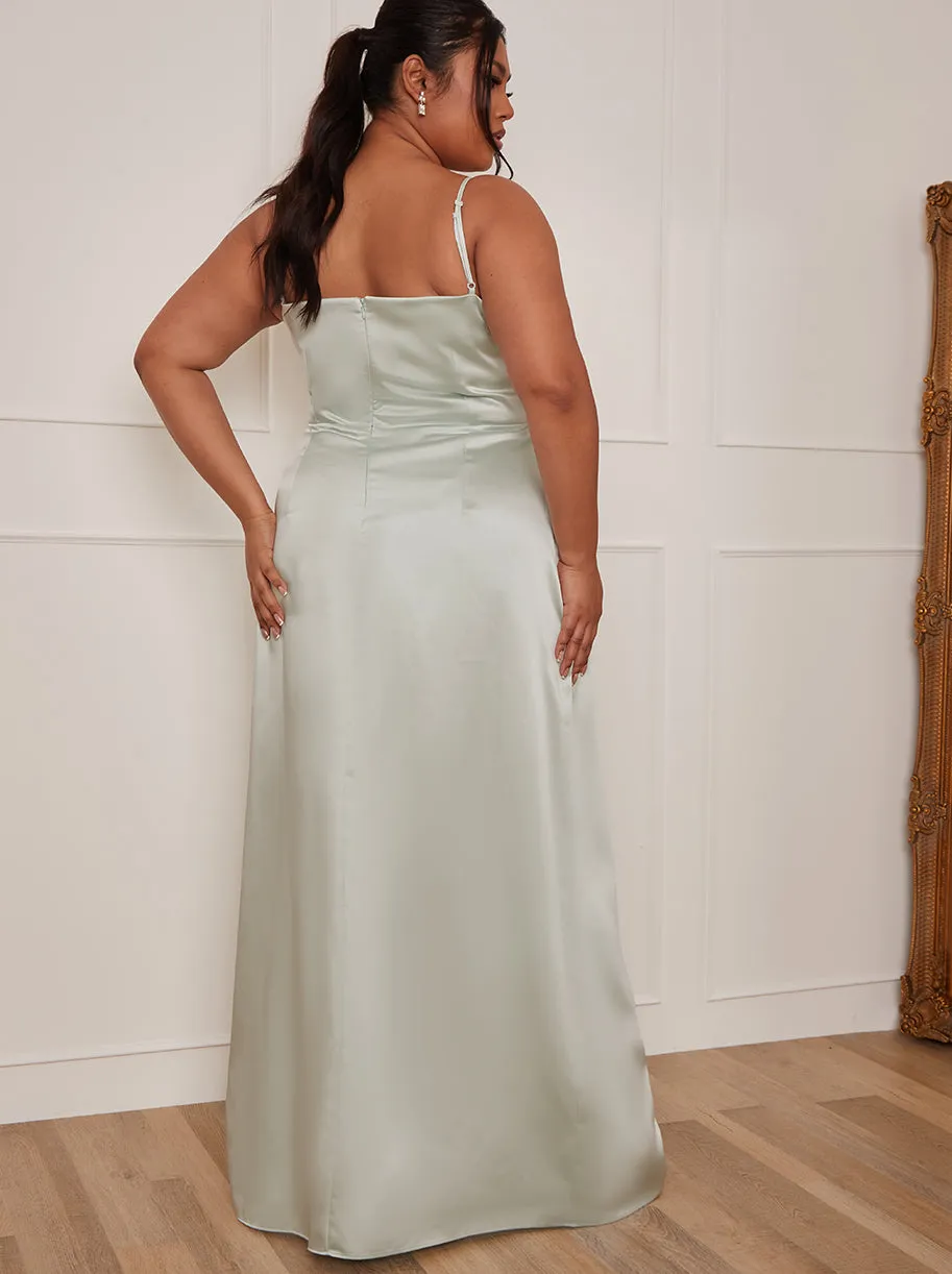 Plus Size Satin Cami Strap Maxi Dress in Mint sold by Chi Chi London product image thumbnail 4