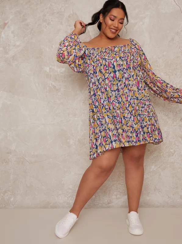 Plus Size Floral Print Mini Dress in Navy sold by Chi Chi London