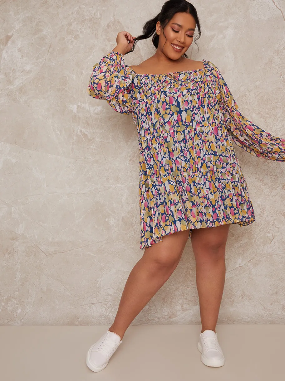 Plus Size Floral Print Mini Dress in Navy sold by Chi Chi London
