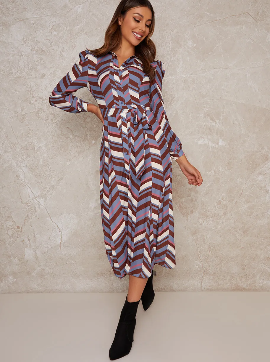 Geometric Print Midi Shirt Dress in Multi sold by Chi Chi London
