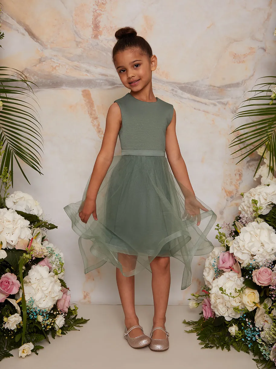 Girls Tulle Skirt Dress with Bow Back in Green sold by Chi Chi London